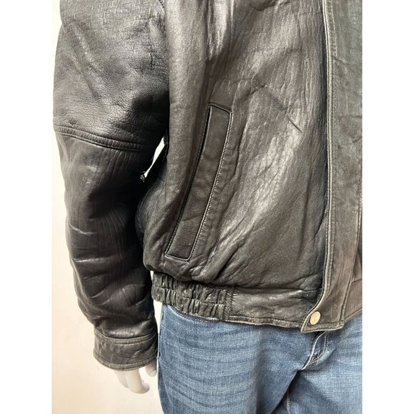 Bill Blass Bomber Jacket  Large Black Leather Damage on Left Shoulder - Picture 3 of 16